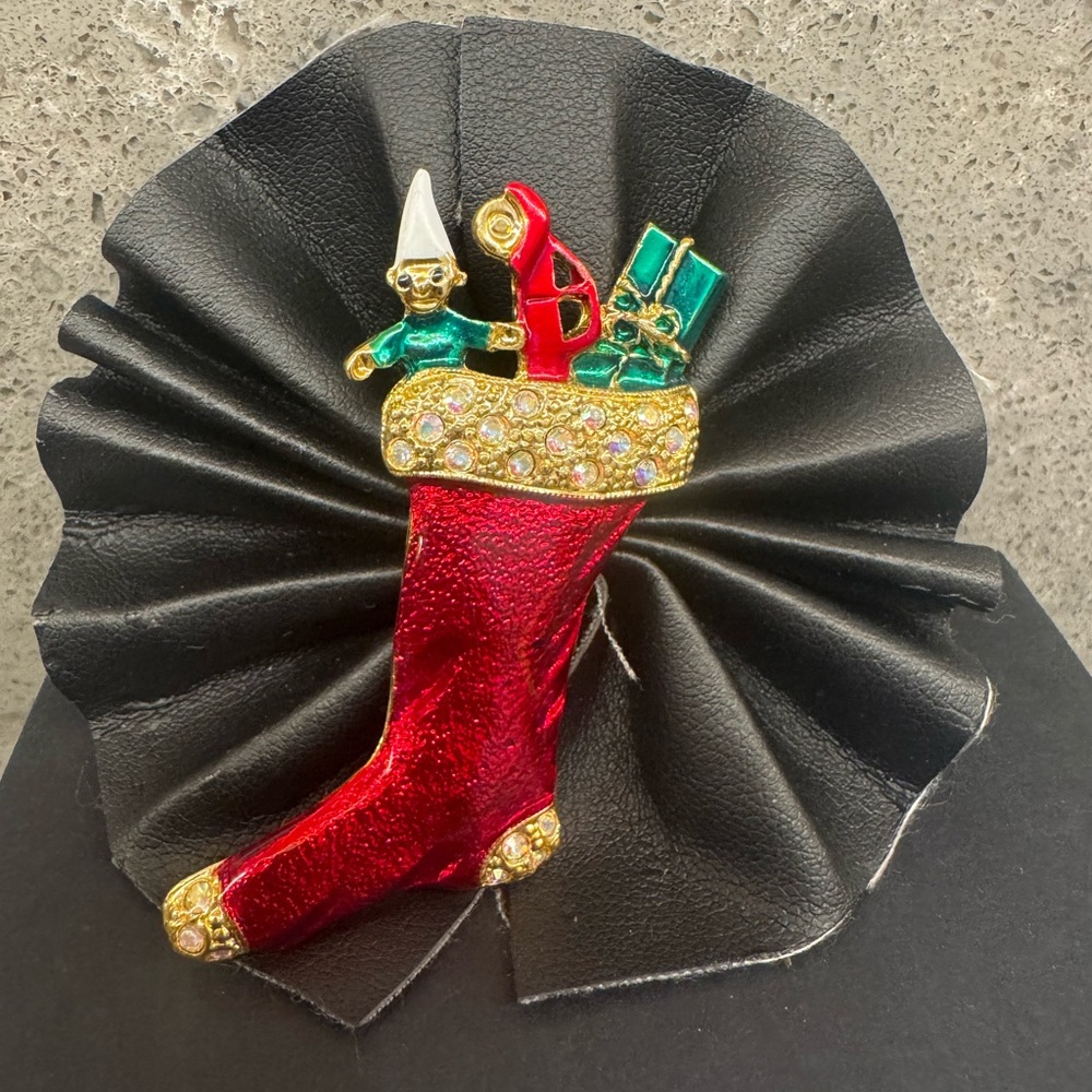 Vintage Festive Red Stocking Brooch